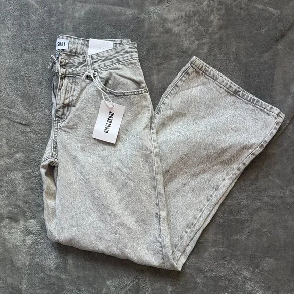 NWT DISCLOSURE Women’s White Black Acid Wash Mid Rise Wide Leg Size 27